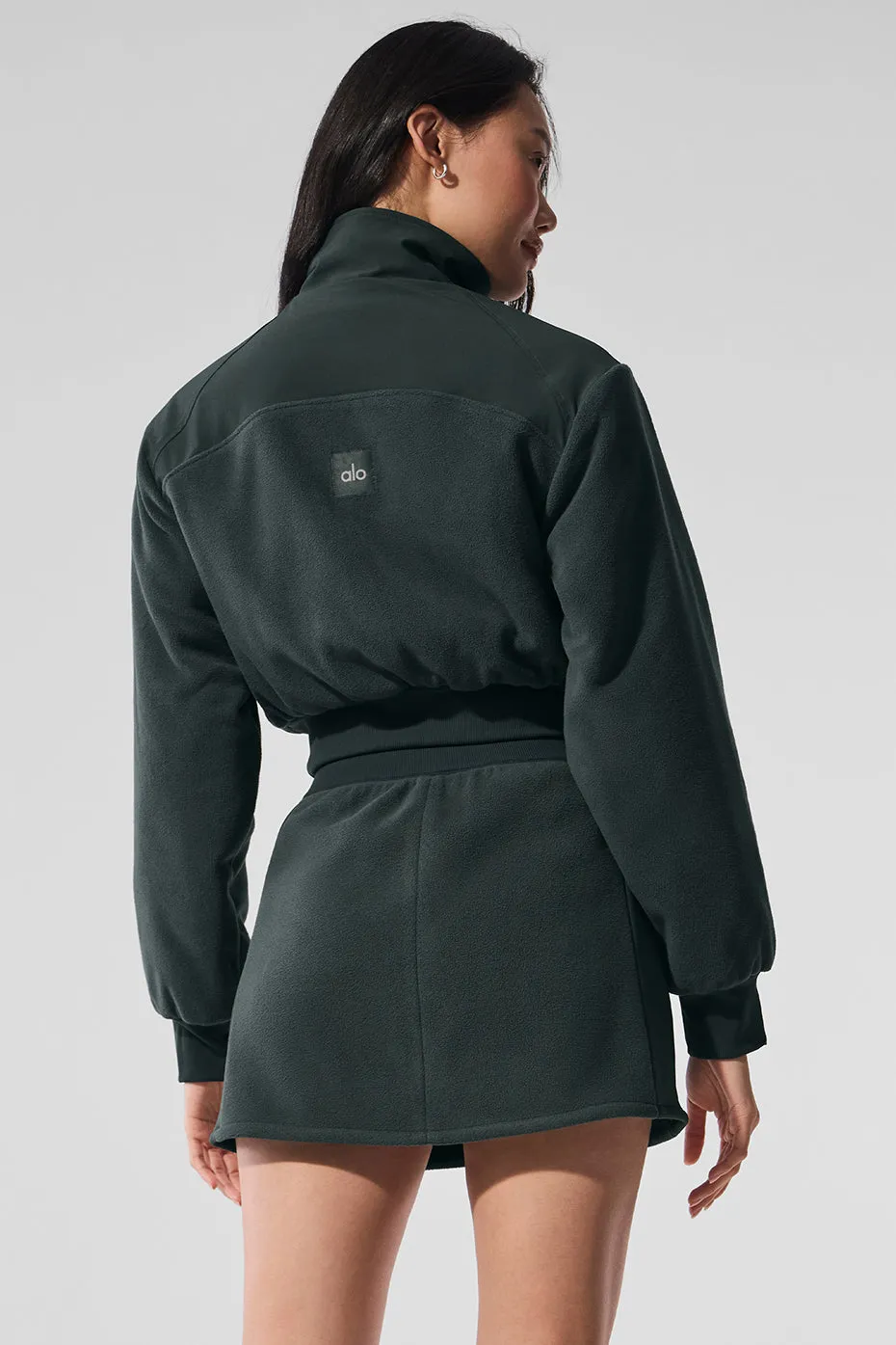 Polar Fleece Cropped Wintry Mix Jacket - Charcoal Green