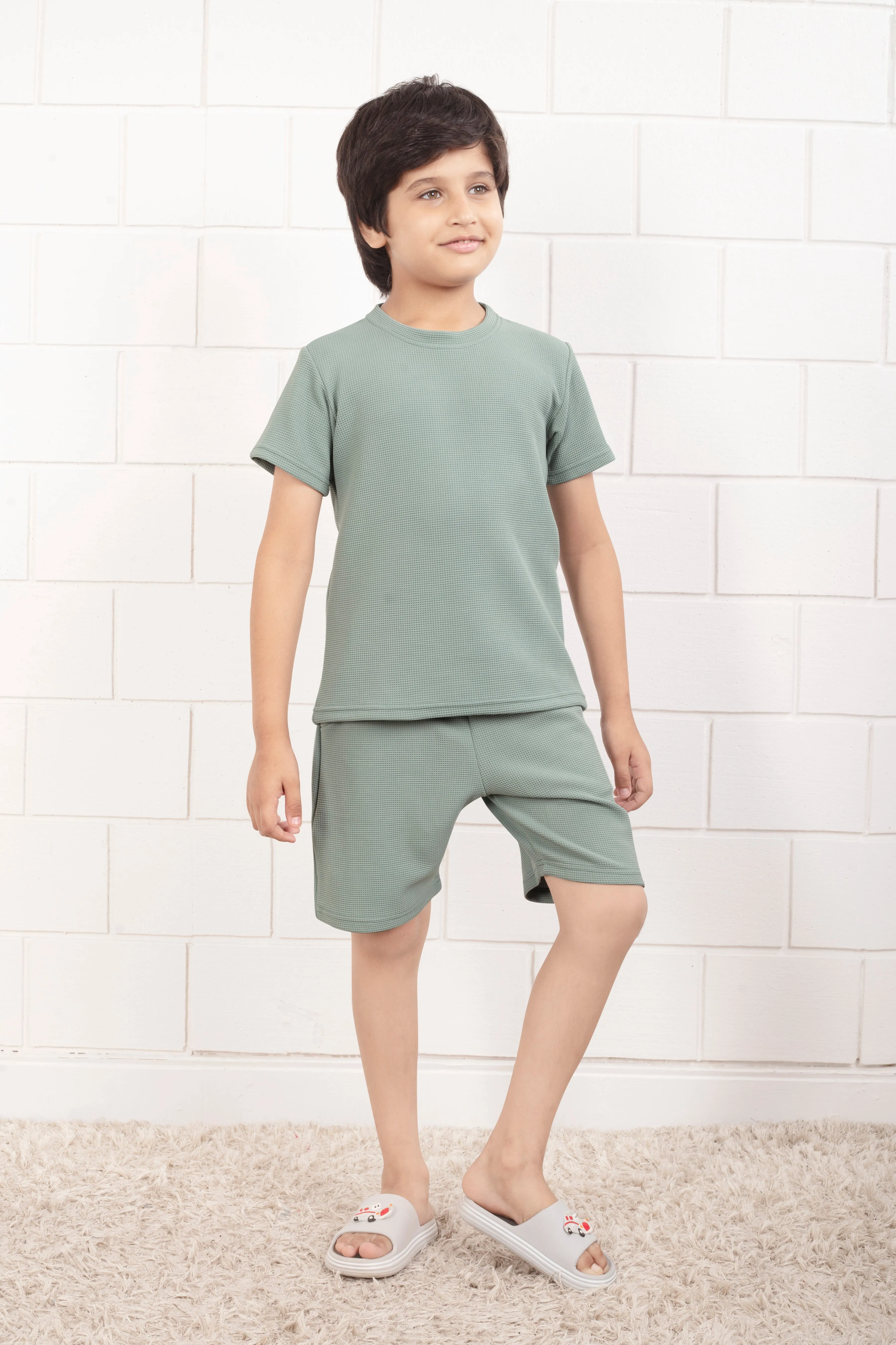Pure Cotton Waffle Light Green shorts and top set