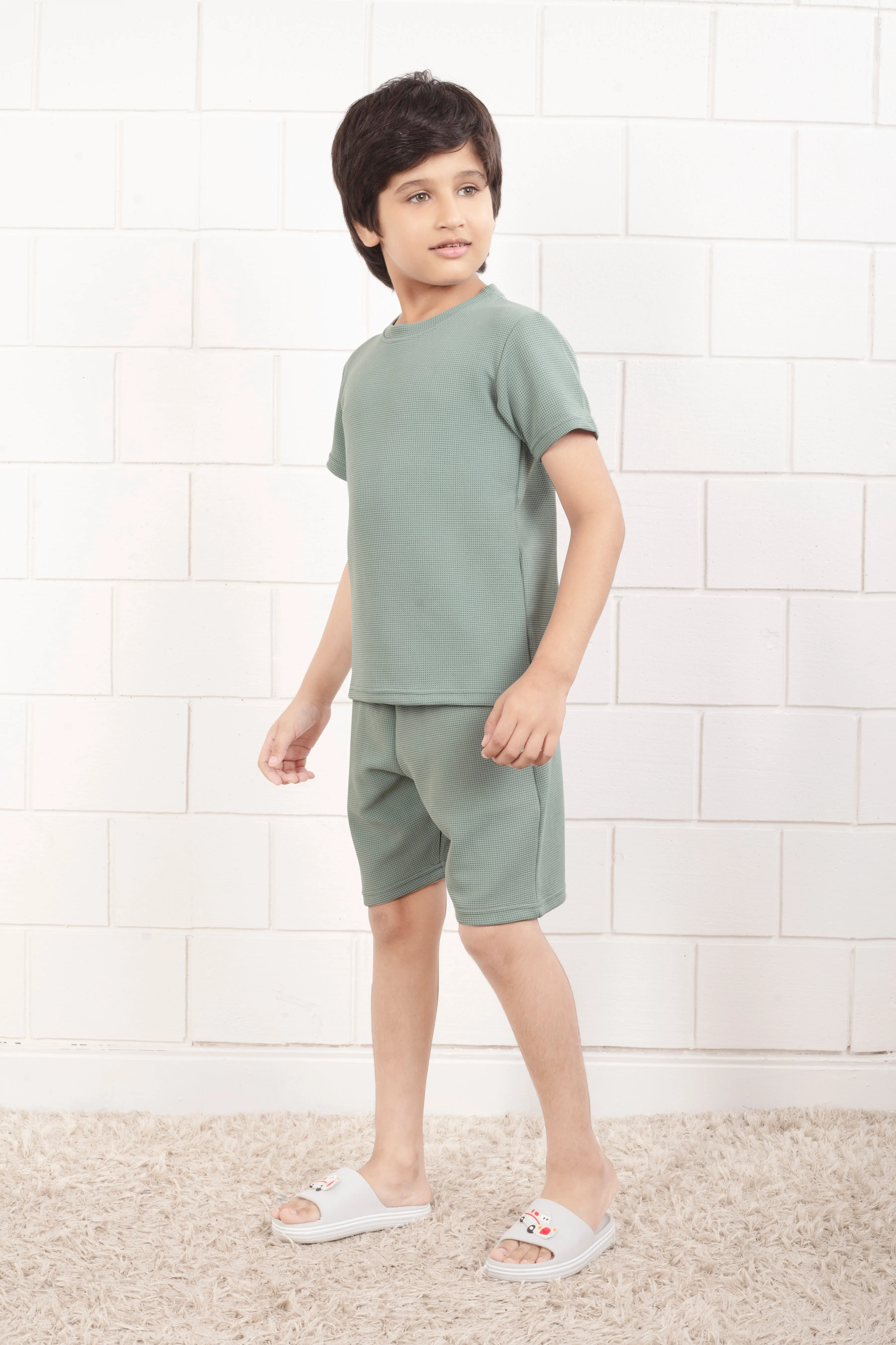Pure Cotton Waffle Light Green shorts and top set