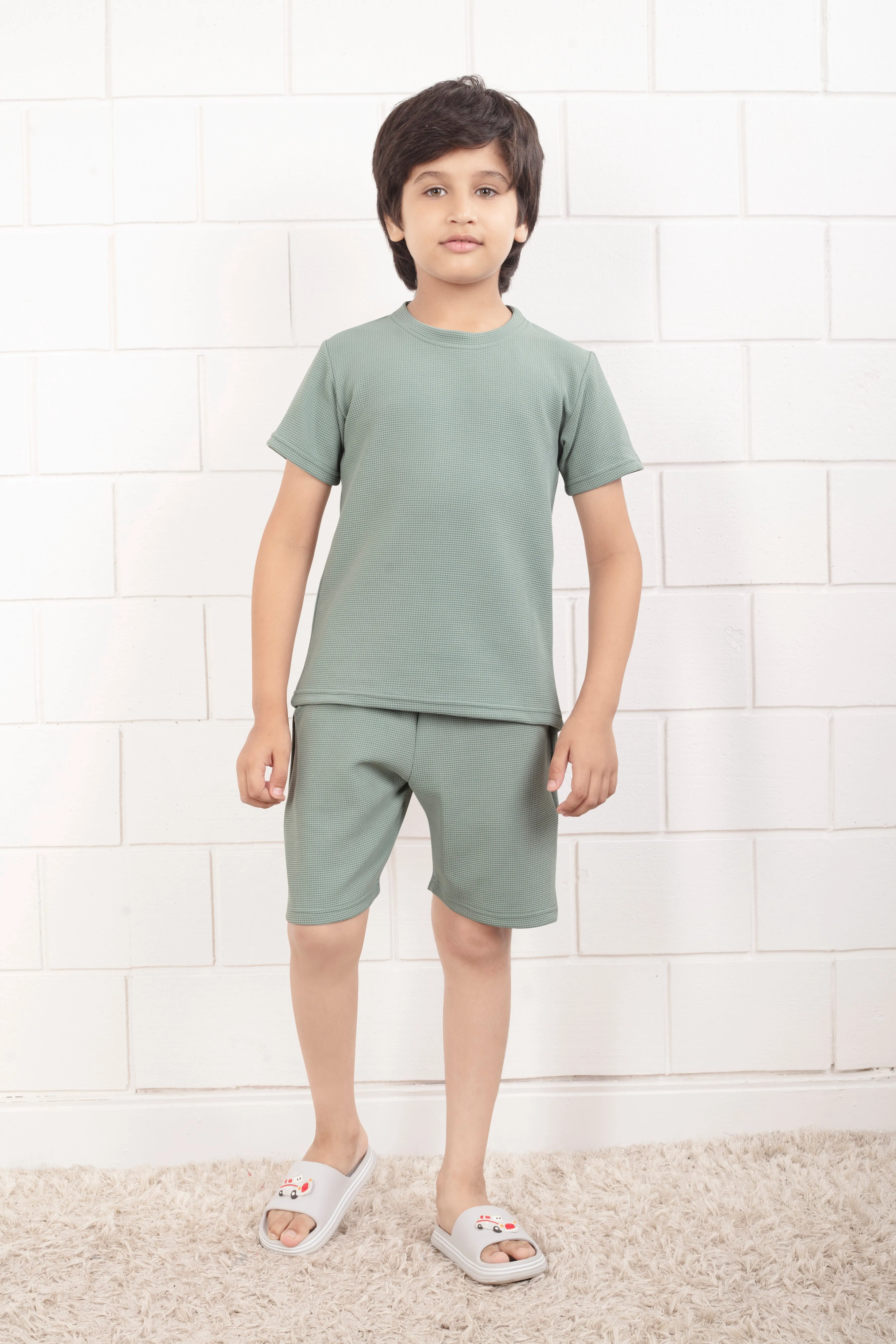 Pure Cotton Waffle Light Green shorts and top set