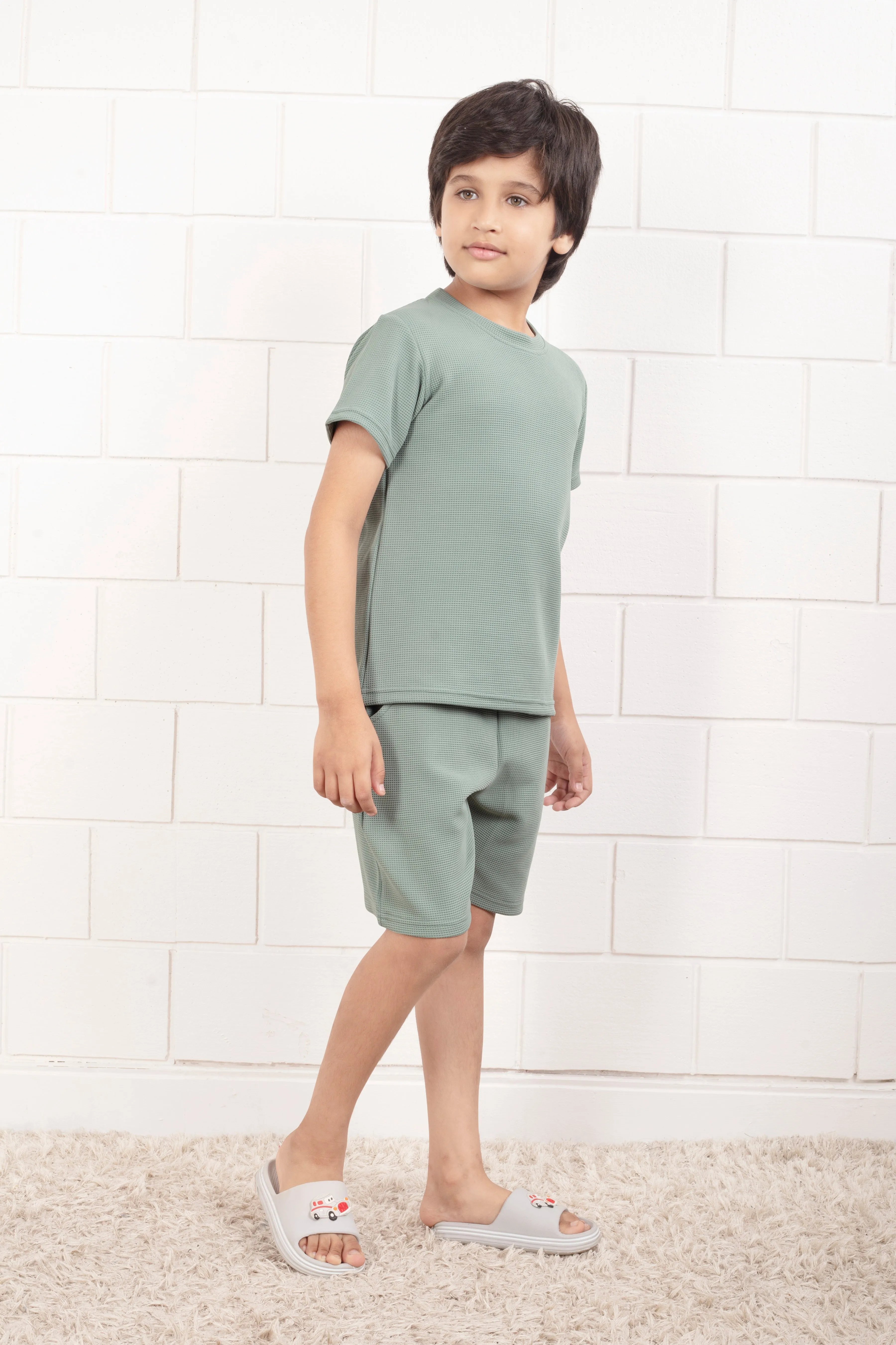 Pure Cotton Waffle Light Green shorts and top set