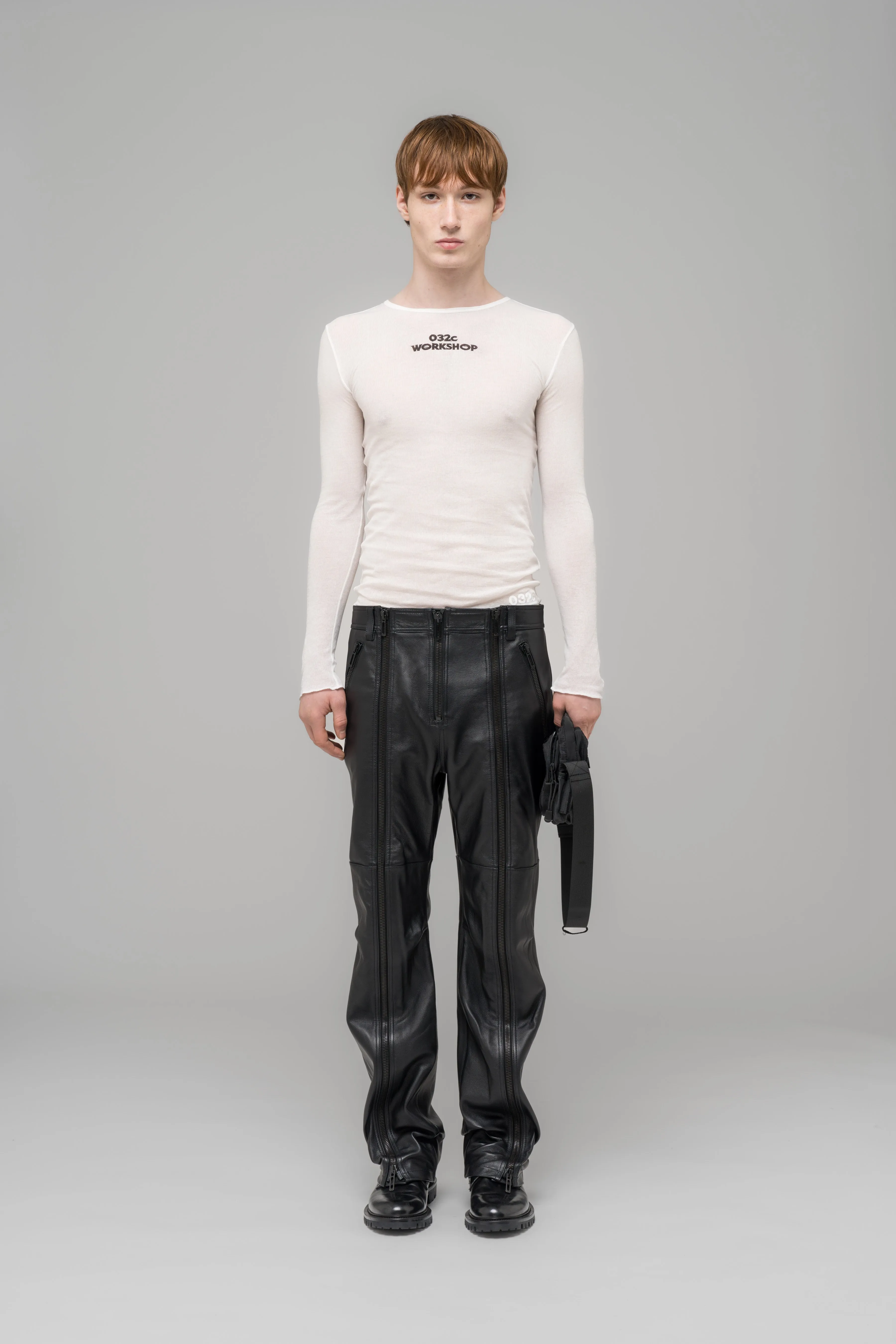 "SINGULAR" LEATHER ZIP TROUSERS