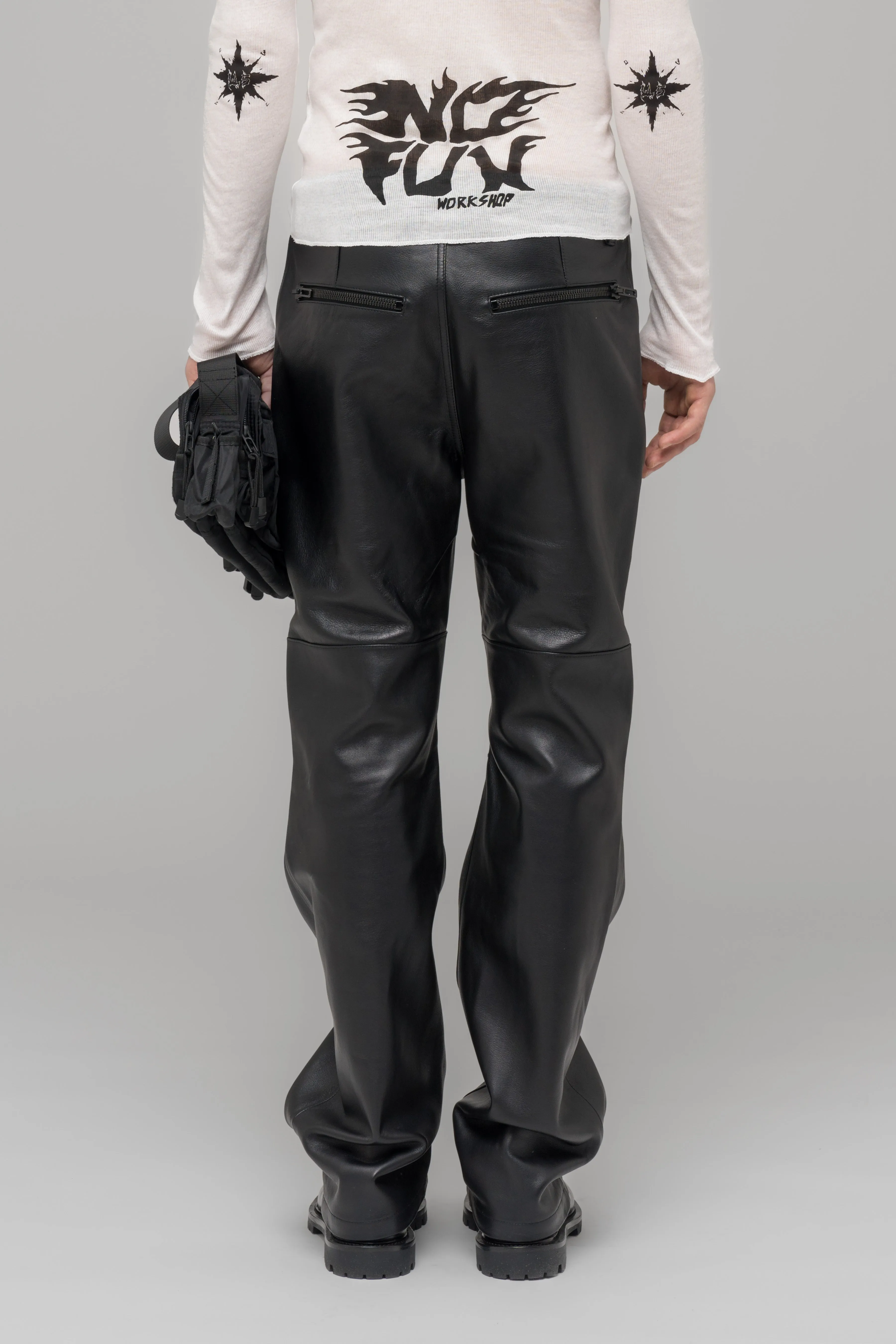 "SINGULAR" LEATHER ZIP TROUSERS