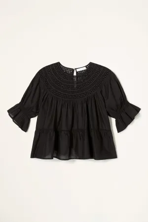 Sol Eyelet Top in Black