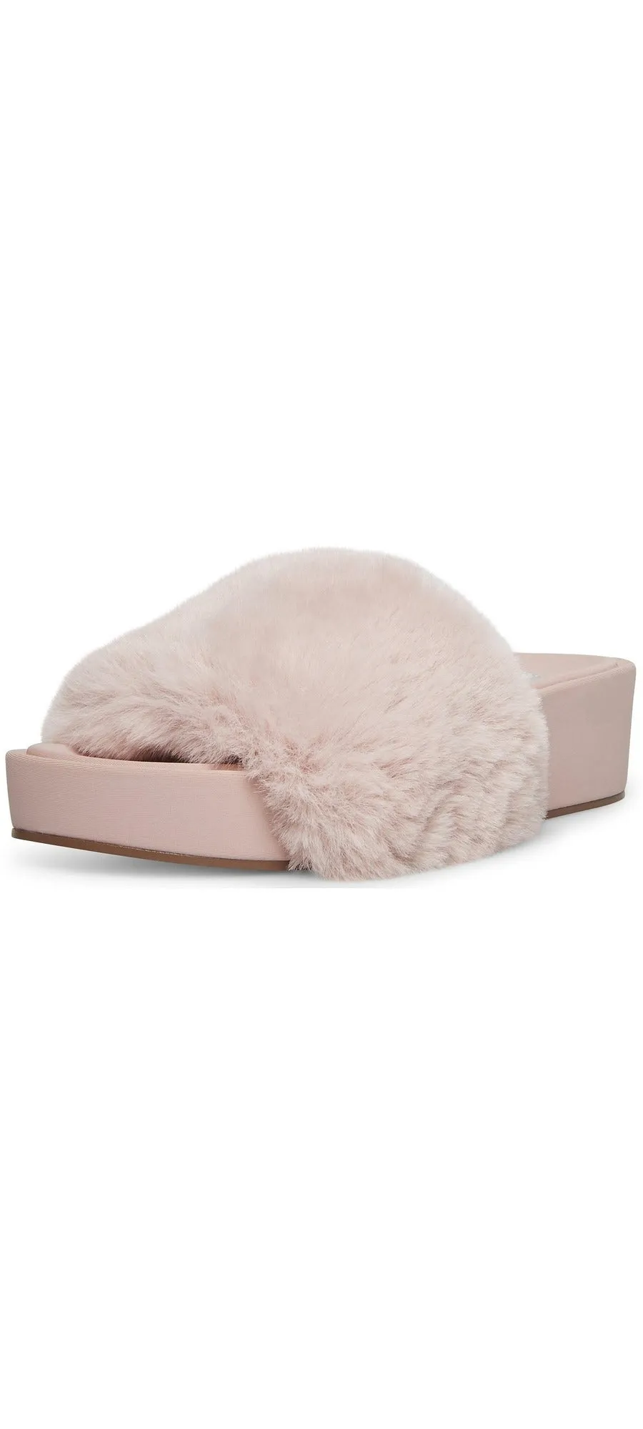 Steve Madden Randela Blush Pink Rounded Open Toe Fur Slip-on Wedge Mule Slides