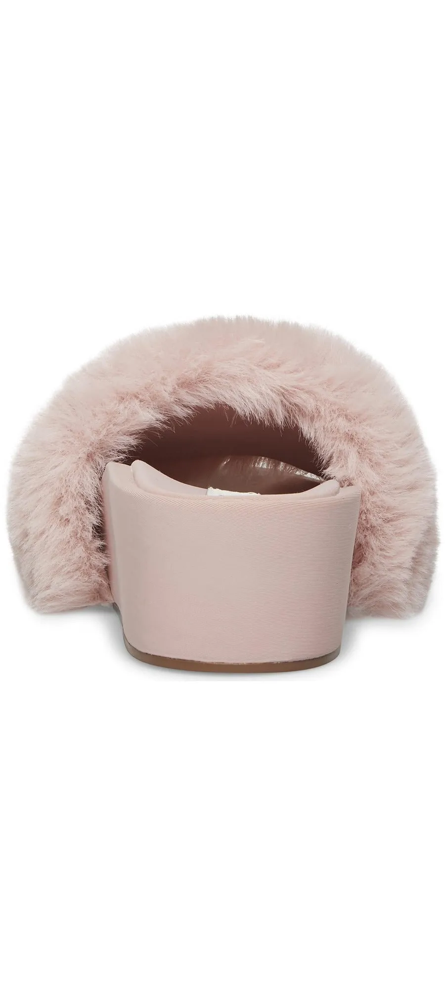 Steve Madden Randela Blush Pink Rounded Open Toe Fur Slip-on Wedge Mule Slides