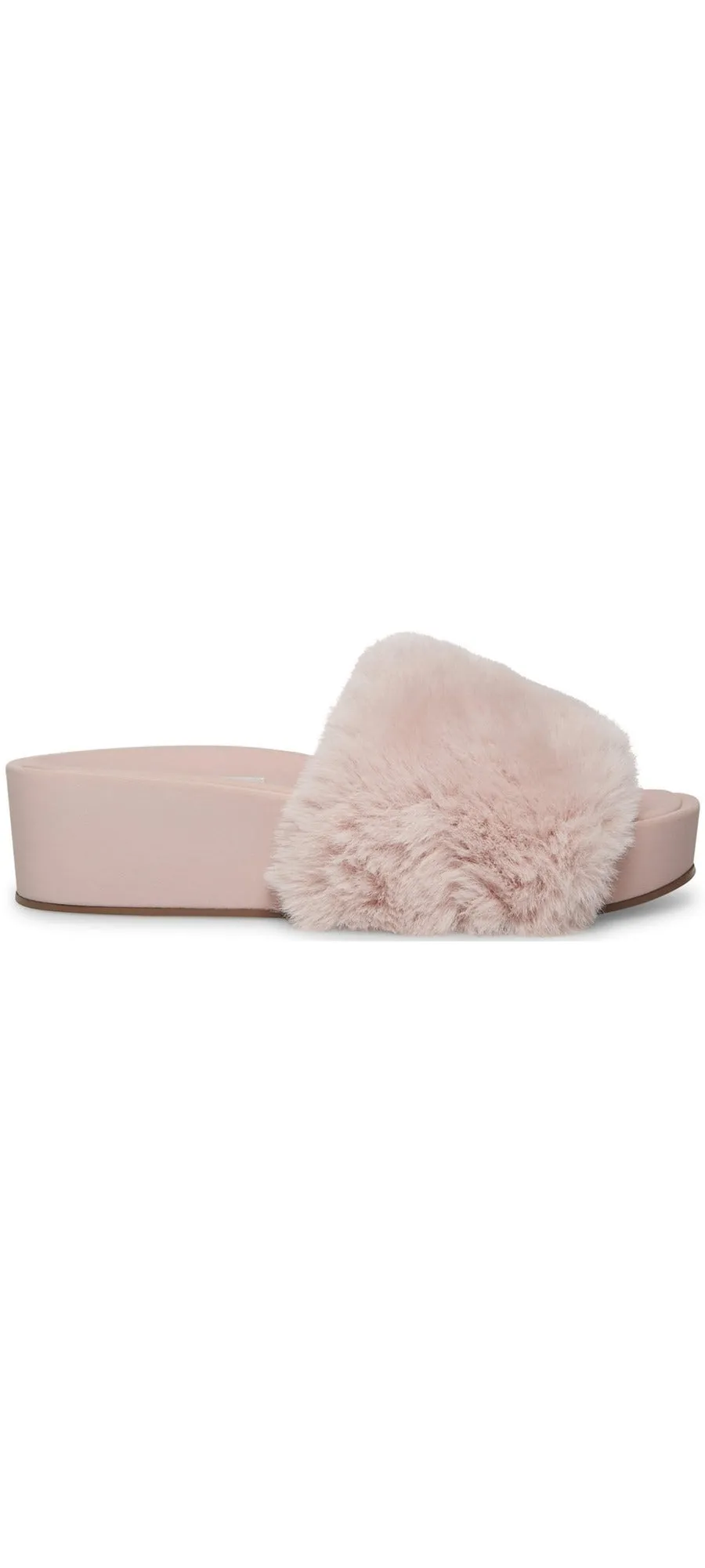 Steve Madden Randela Blush Pink Rounded Open Toe Fur Slip-on Wedge Mule Slides