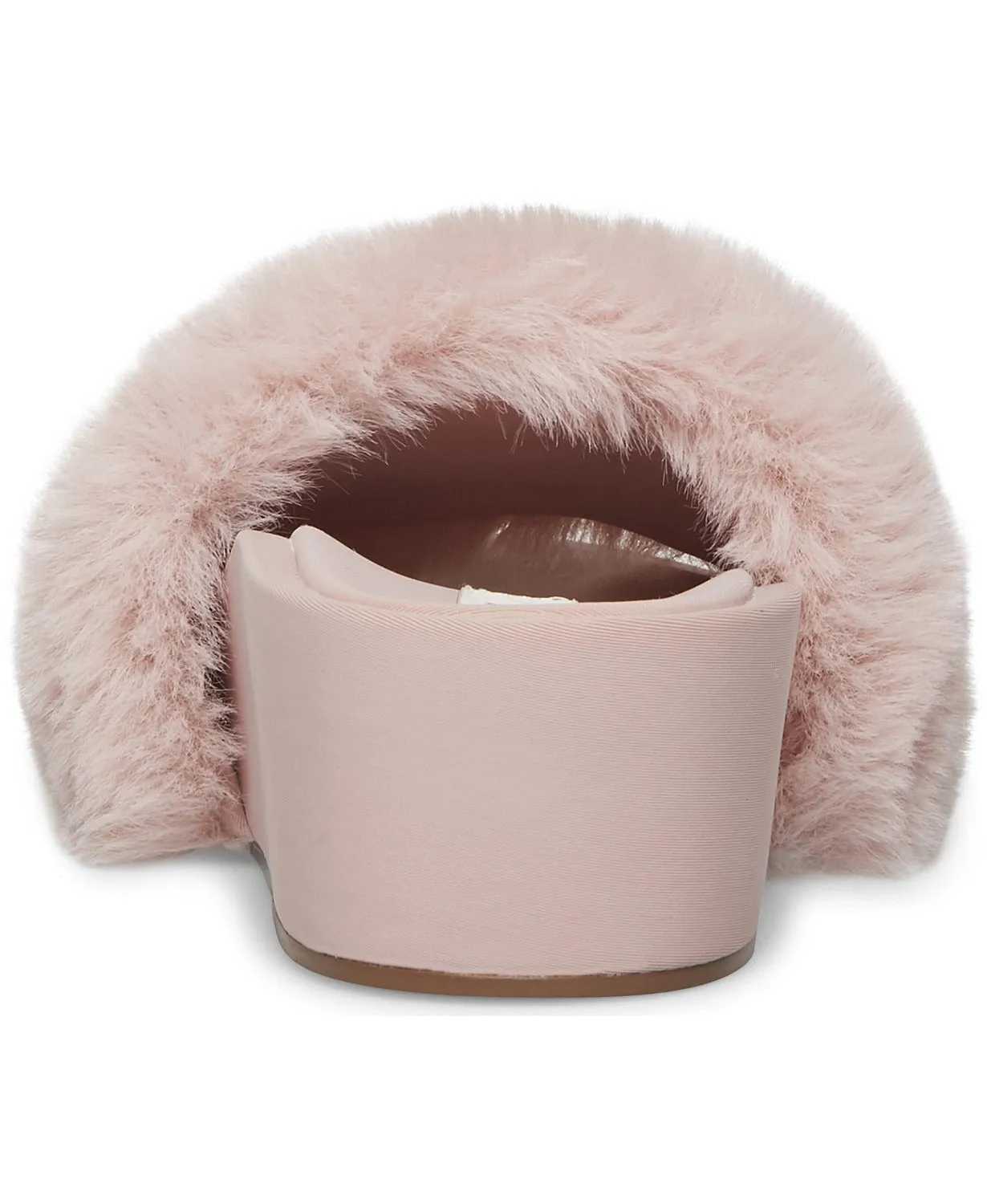 Steve Madden Randela Blush Pink Rounded Open Toe Fur Slip-on Wedge Mule Slides