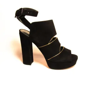 Stuart Weitzman Black Suede Slits Platform In Box Sandals