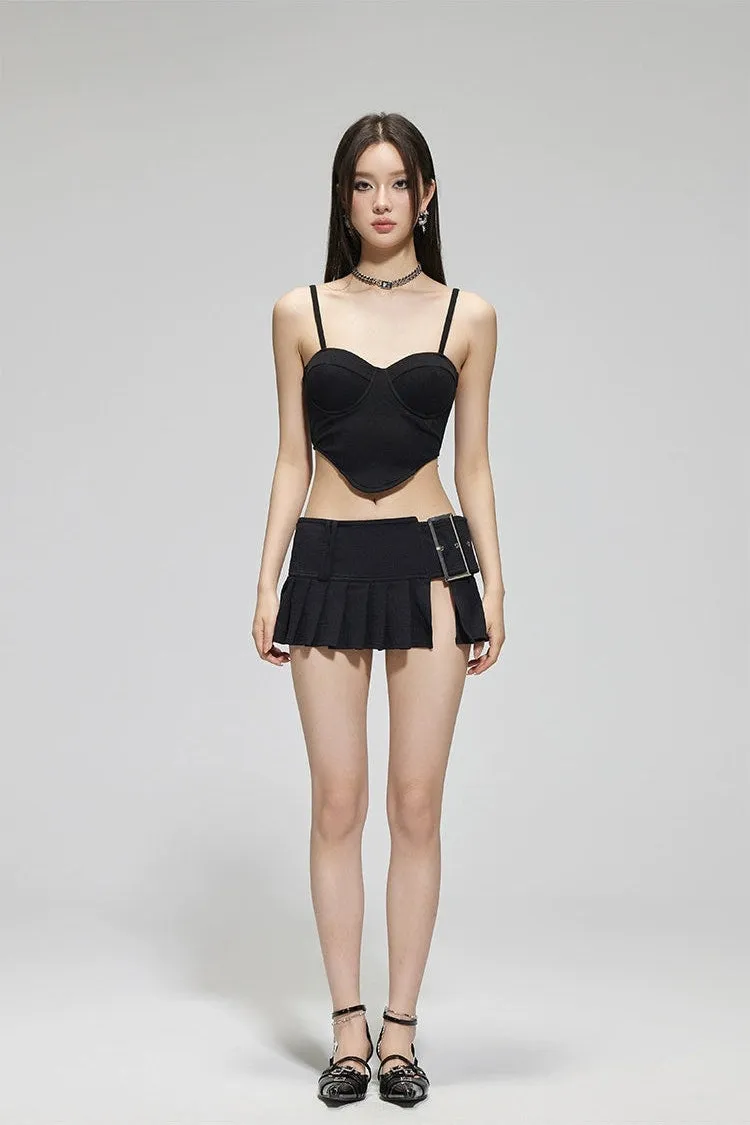 Textured Bustier Bikini Top with Belted Skirtini Set