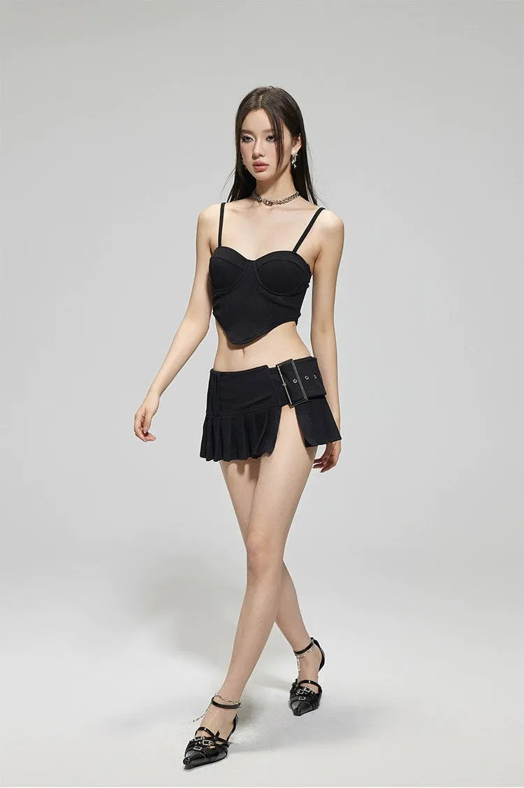 Textured Bustier Bikini Top with Belted Skirtini Set