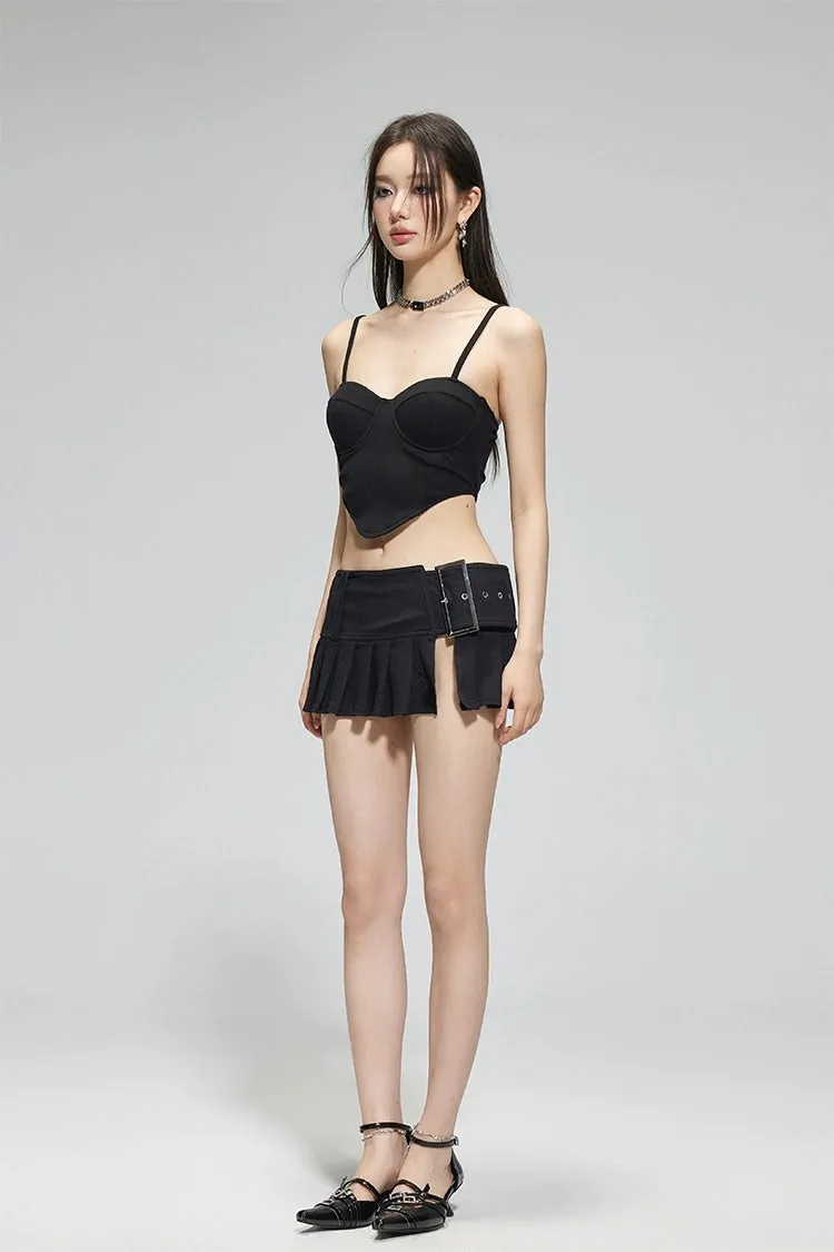 Textured Bustier Bikini Top with Belted Skirtini Set