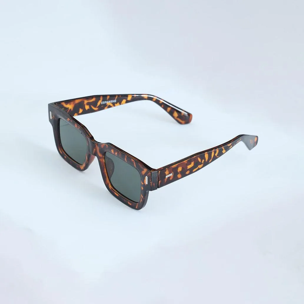 Vague Tinted Square Sunglass Tortoise shell Print - Gold Brown