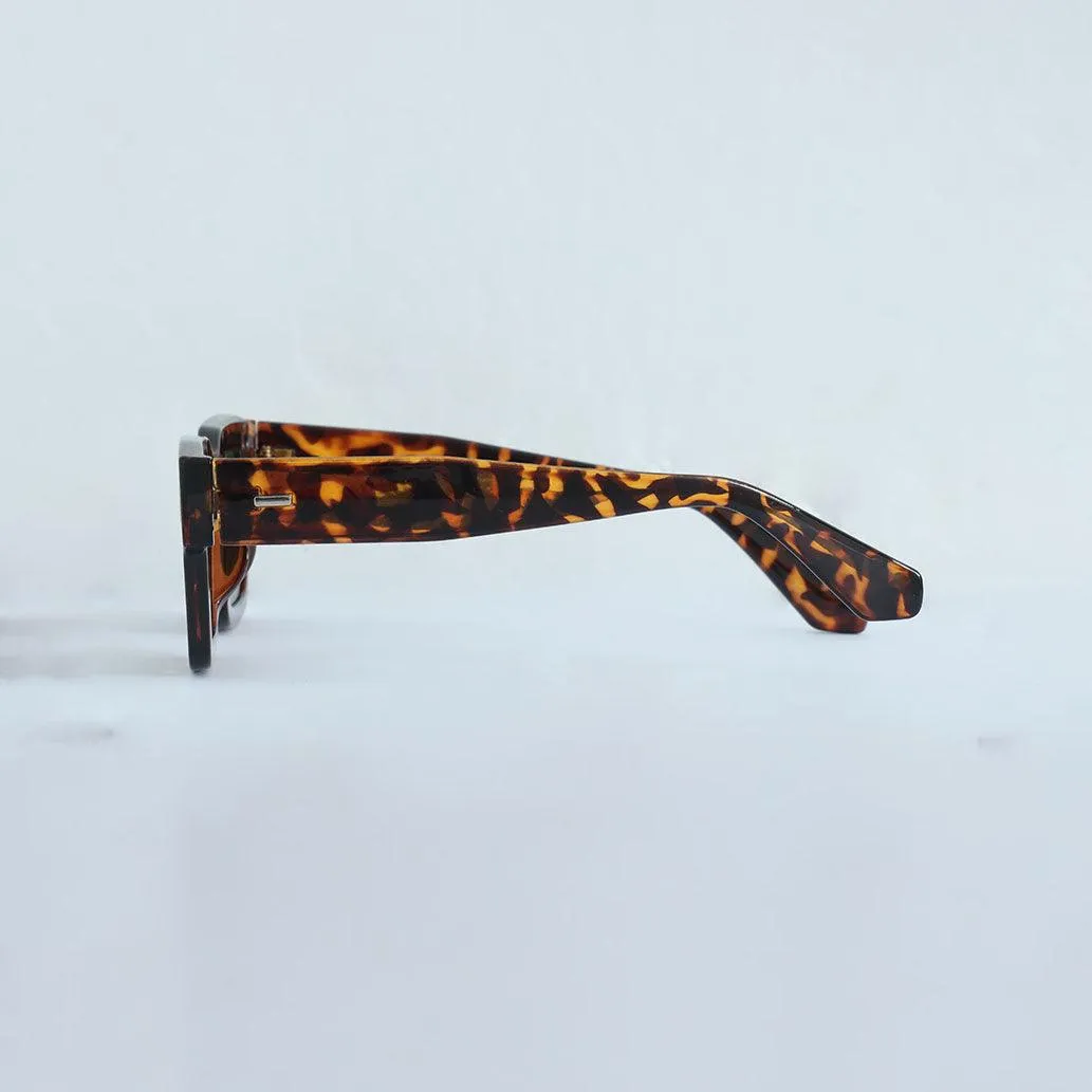 Vague Tinted Square Sunglass Tortoise shell Print - Gold Brown