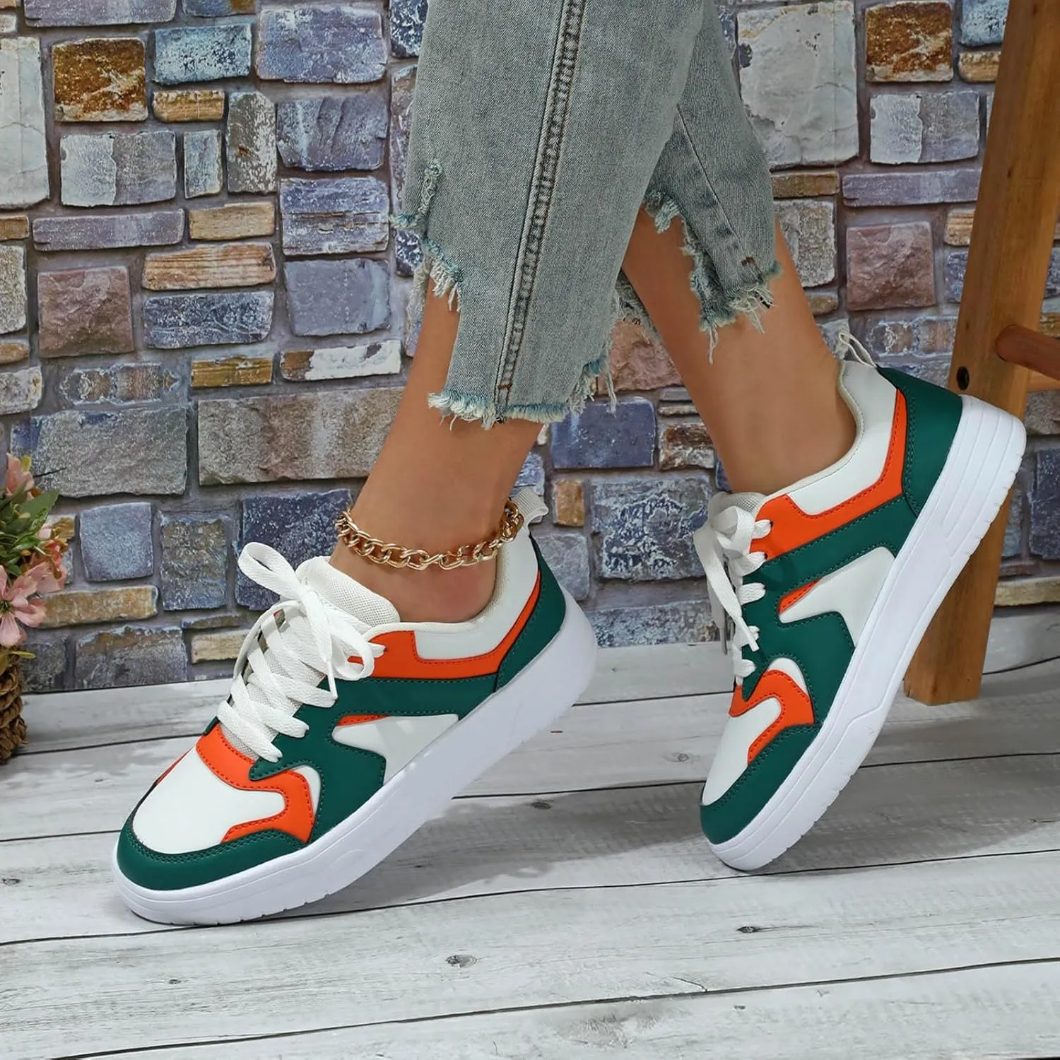 Women's Slip on Walking Shoes Dressy PU Leather Non Slip Running Shoes Wide Width Breathable Mesh Sports Workout Tennis Shoes Fashion Lace Up Sneakers