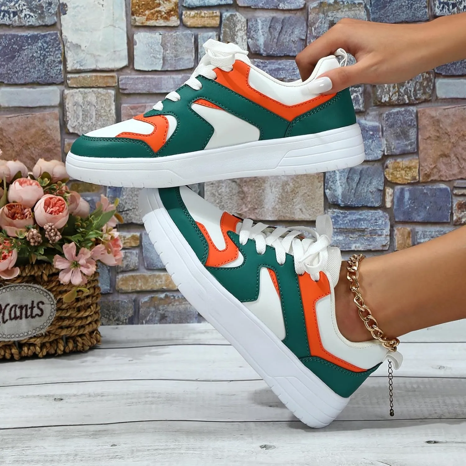 Women's Slip on Walking Shoes Dressy PU Leather Non Slip Running Shoes Wide Width Breathable Mesh Sports Workout Tennis Shoes Fashion Lace Up Sneakers